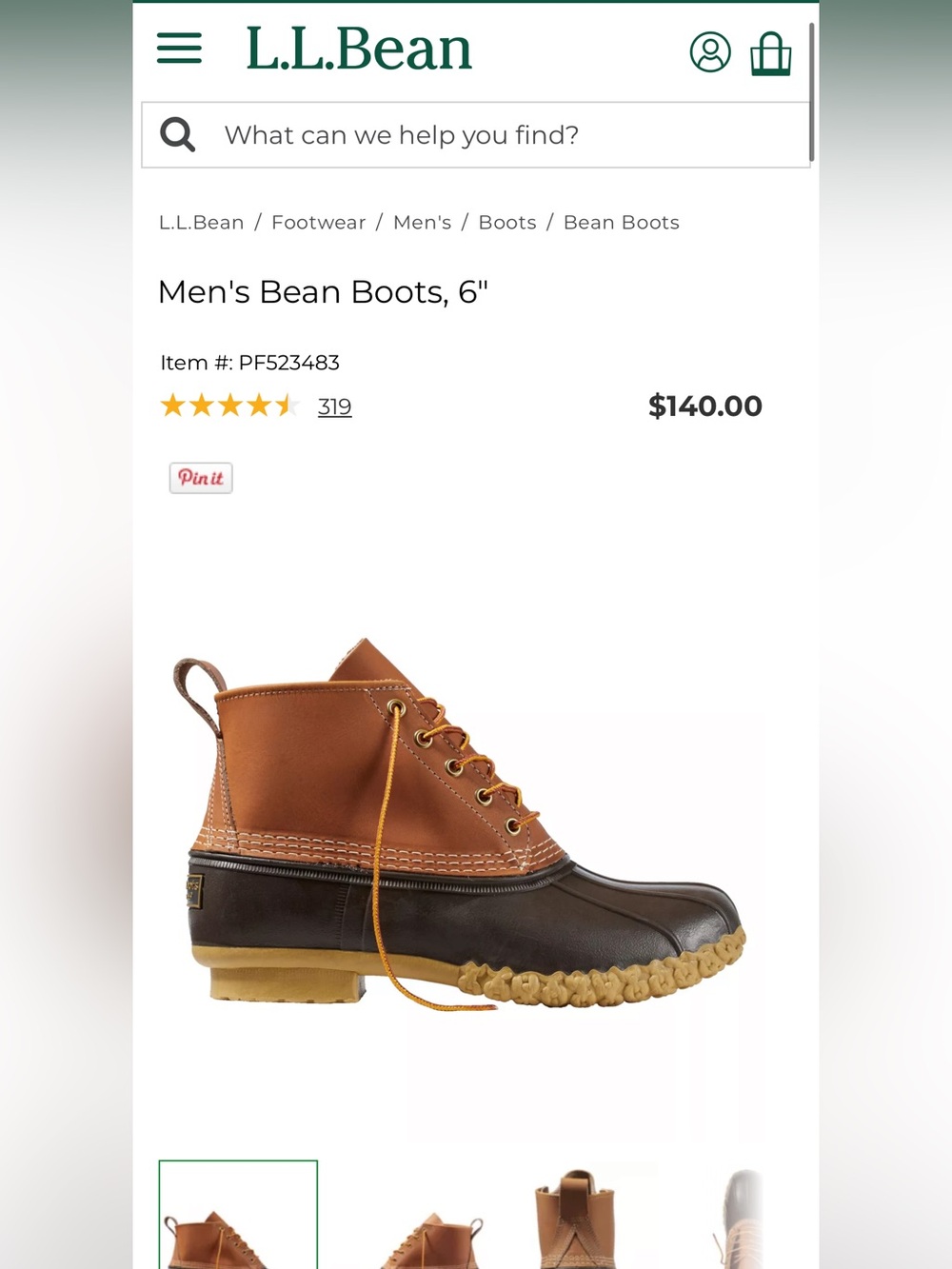 L.L. Bean 6” Men’s Duck Boot NIB